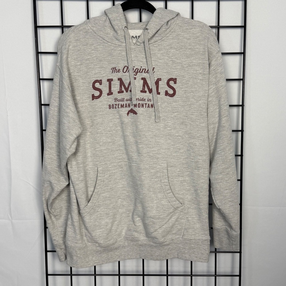 Simms Hoodie Pullover Mens Medium Gray Bozeman Montana Fishing Graphic Logo